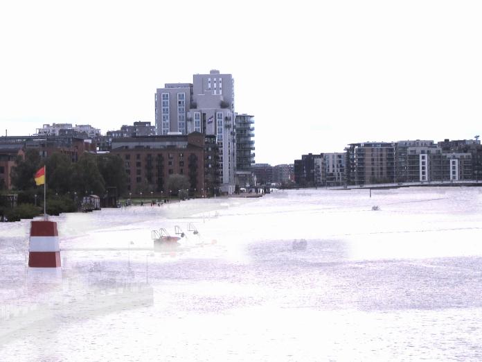 Havnen ved Islands Brygge efter stigning i vandstanden illustreret.